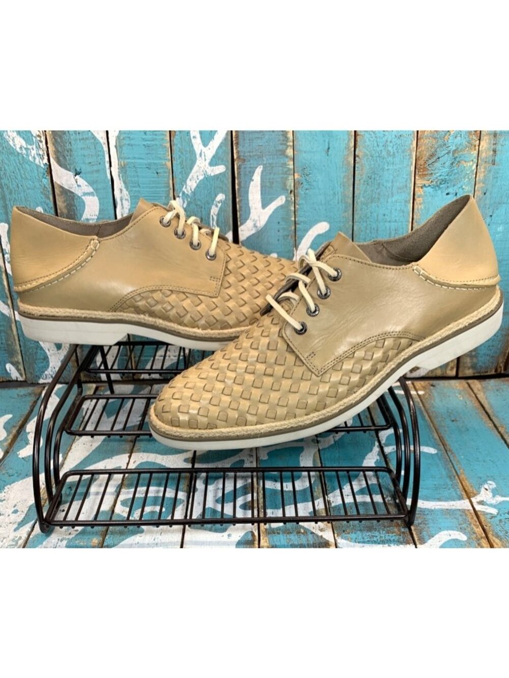 Sperry Top Sider Men's Woven Boat Shoes Size 12M Beige Leather Worn Once